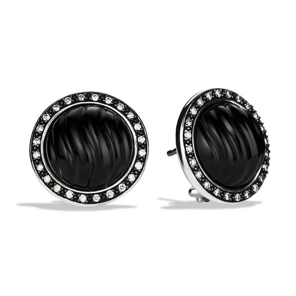 DAVID YURMAN Black Onyx Diamond Button Earrings - Picture 1 of 7